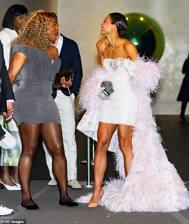 On Saturday night, Emma appeared pretty in pink as she sported a shimmering mini dress, teamed with a coordinating fur coat for the pre-Met Gala event