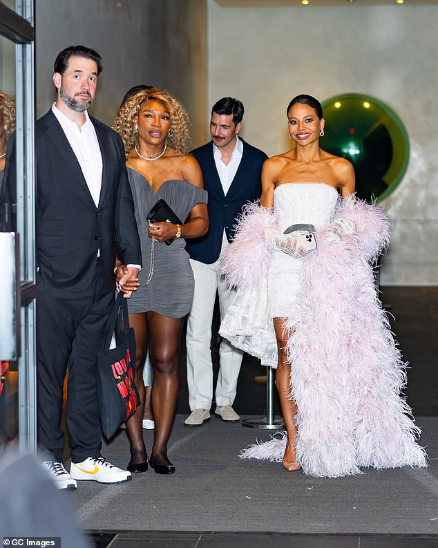 The duo were joined by the former tennis player's husband Alexis Ohanian (pictured left), whom she tied the knot with in 2017