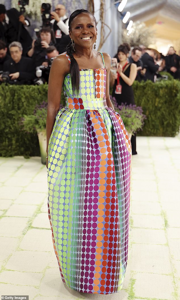 Way too much going on! ABC journalist Deborah Roberts, who is married to Al Roker, arrived in a busy, multicolored, polka-dot gown with a dramatic bubble skirt. The dress featured a thick belt at the waist and a corset-style top, which she completed with a pair of large dangling earrings