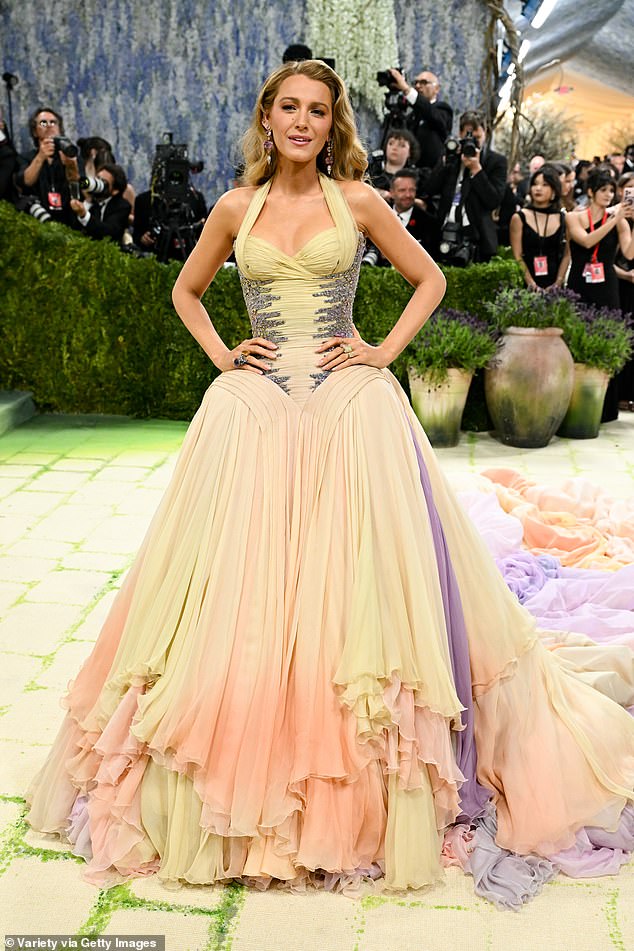 Lively gave no hint of the off-screen drama, appearing completely unbothered as she stepped out in a show-stopping archival Atelier Versace gown from the brand’s Spring 2006 collection