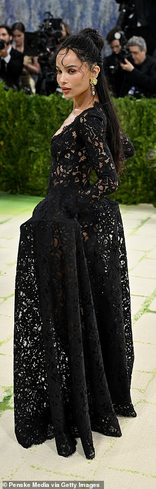 The sheer lace dress featured hips exaggerated by hoops