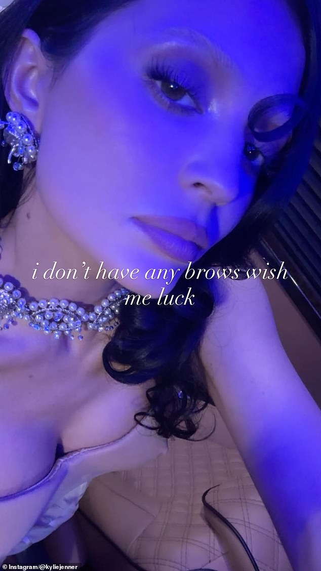 'I don't have any brows wish me luck,' she jokingly wrote on one closeup of her face