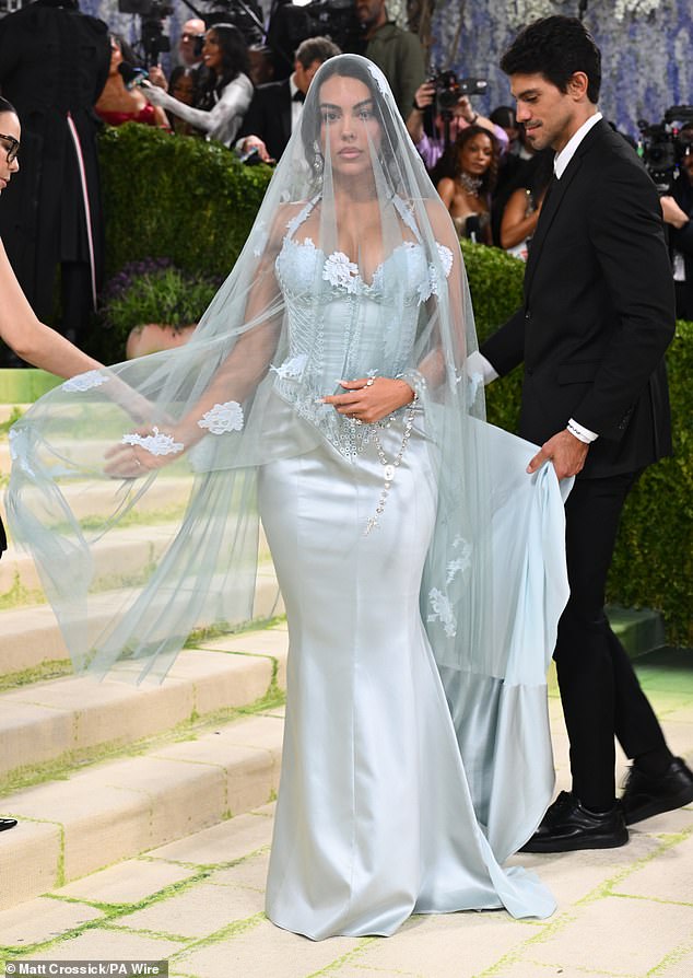 Cristiano Ronaldo's model fiancée, Georgina Rodriguez, wearing a baby blue dress at the gala