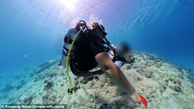Shocking footage shows the two swimming while holding hands, before the teacher turns round and puts his hand around Ms Mediene - appearing to place his hand on her behind and then her leg
