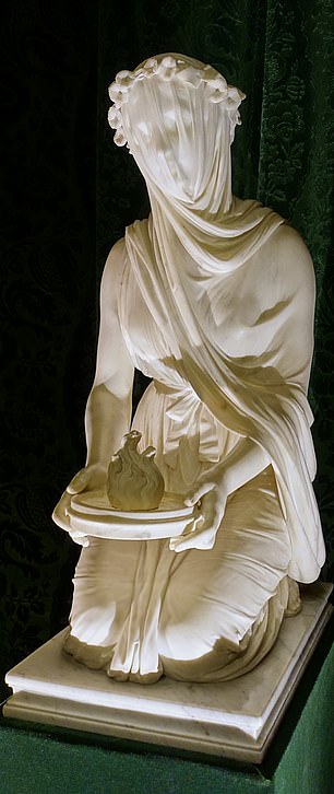 The Mike Marino costume was most reminiscent of Raffaelle Monti‘s 1847 Vestal Virgin marble