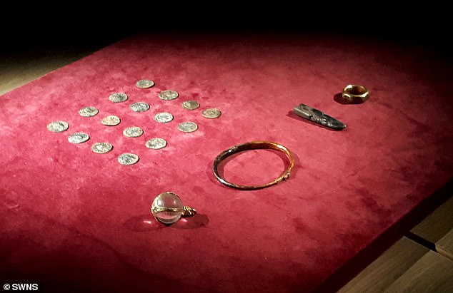 Pictured: Some of the recovered hoard. More than 230 of the coins have still not been found