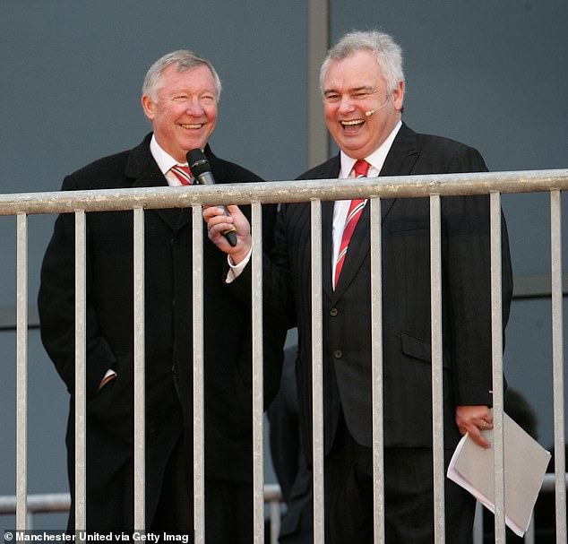 Eamonn Holmes with the team's then manager Sir Alex Ferguson at Old Trafford in 2012