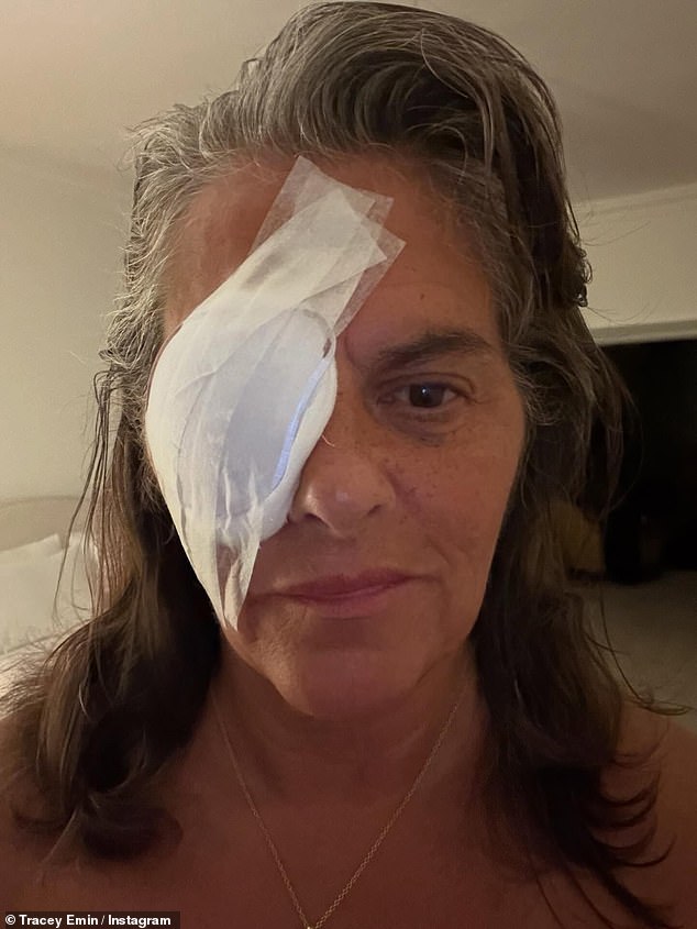 The artist, 62, took to Instagram with an emotional post which saw her eye bandaged following the operation before moving onto a patch amid her recovery