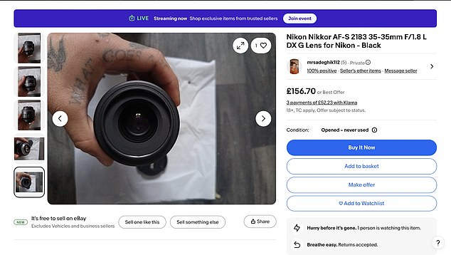Continuing her search, Ms Martins sifted through hundreds of listings and came across photos showing a camera lens held by hands tattooed with distinctive birds