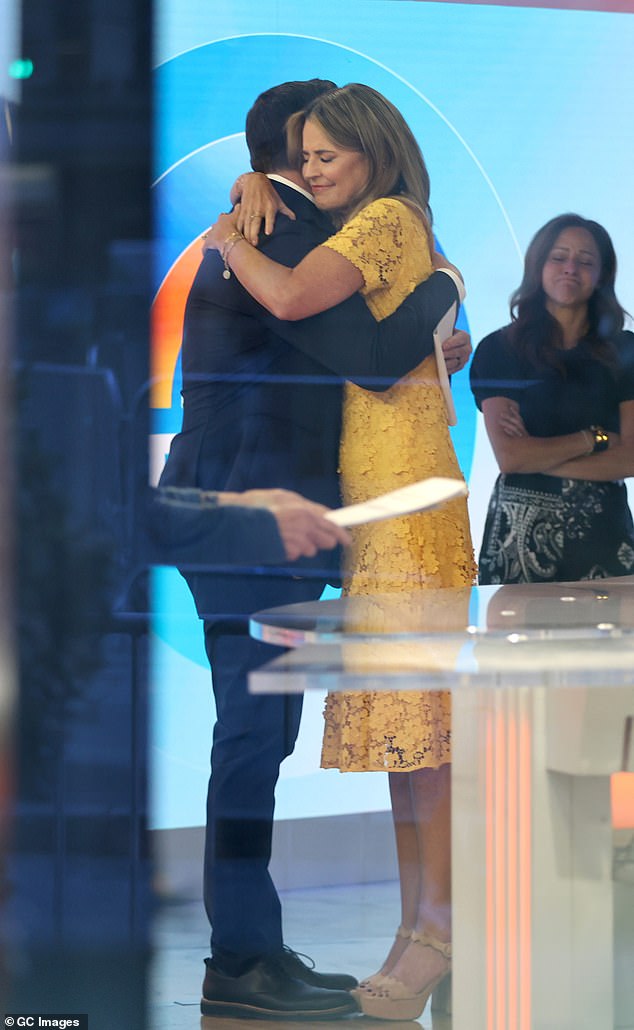 Savannah seen embracing co-host Carson Daly as she returned to work on the TODAY show