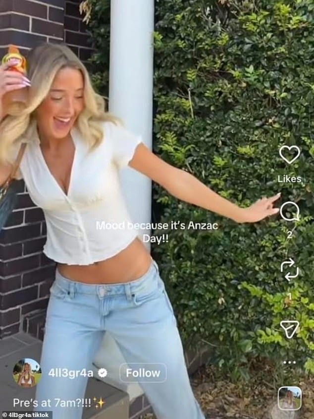 Ms Phipps shared a video of herself dancing and enjoying 'pre-drinks' at 7am and quickly deleted the footage, but not before social media users accused her of trivialising the day
