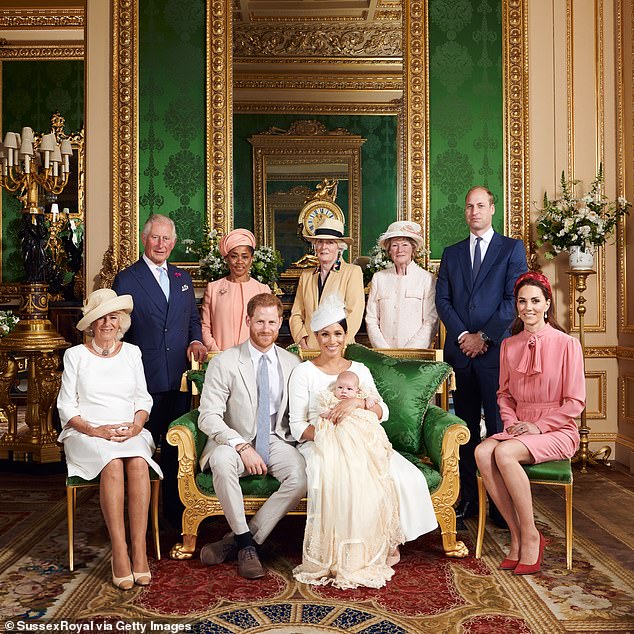 According to royal biographer Omid Scobie, it was actually Archie that gave the Duke and Duchess of Sussex the courage to leave the Royal Family in the first place. Pictured: Members of the Royal Family at Archie Mountbatten-Windsor's christening