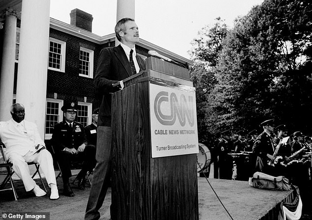 Turner at the official CNN launch event in Atlanta, Georgia, in June 1980. The station is widely credited with revolutionizing how Americans consume news