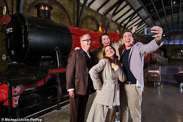 The family reunion at the Studio Tour coincides with the release of research that ranked Harry Pottery scene that saw the young wizard meet the Weasleys on Platform 9 ¾ as their third most-loved moment in the film