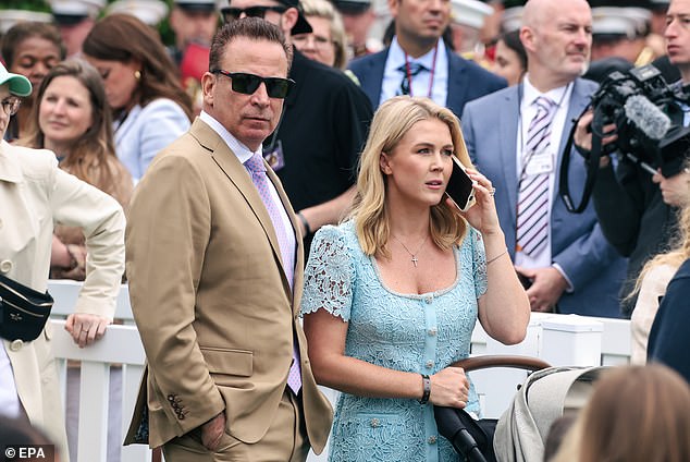 Riccio and Leavitt at the 2025 Easter Egg Roll on the South Lawn of the White House