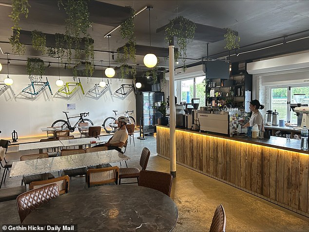 The café combines the sale of its high-end Raptor Bikes with that of matcha and pastries