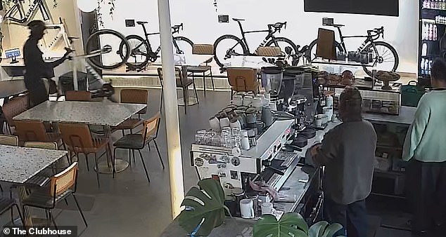 One thief, with a balaclava covering his face, was even filmed strolling out of The Clubhouse carrying a bike worth close to £10,000 with one hand