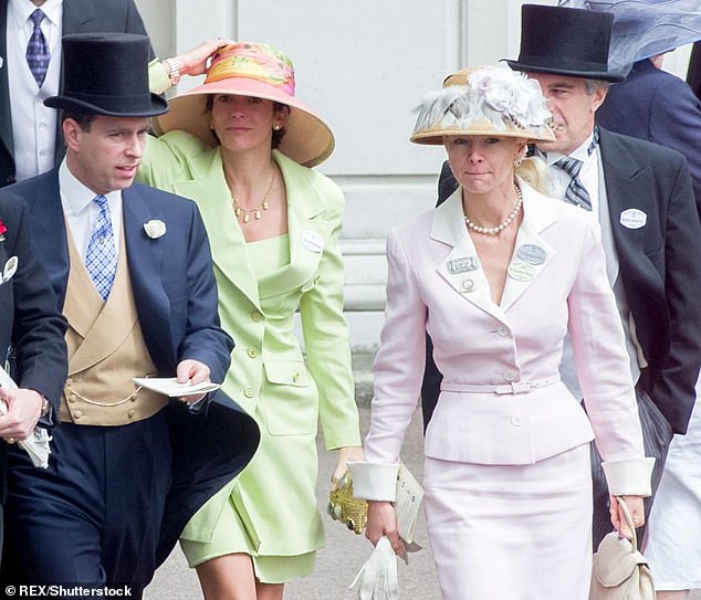 Andrew at Royal Ascot with Ghislaine Maxwell and Jeffrey Epstein in 2000