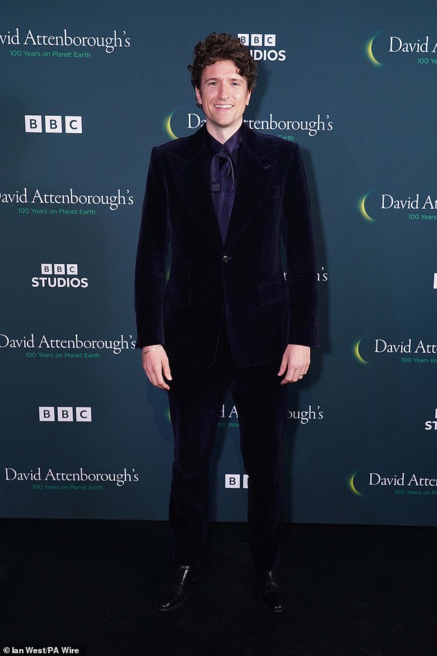 Greg James opted for a navy blue velvet blazer