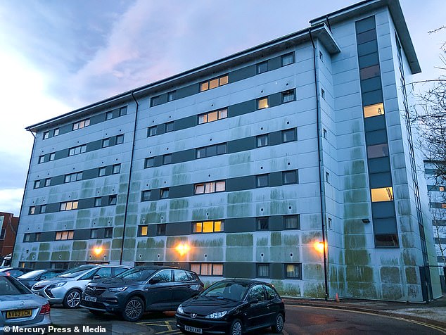 Pictured: A block of apartments in Arrowe Park Hospital in Wirral, where British citizens flown out of Wuhan following the outbreak of the coronavirus were quarantined