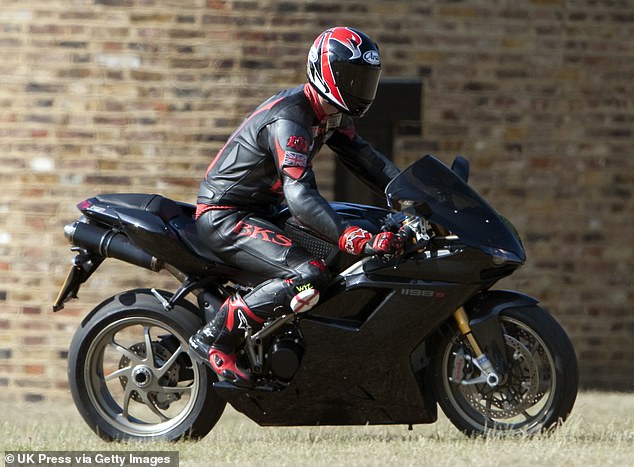 Pictured: William leaves Coworth Park Polo on his black Ducatti in 2009