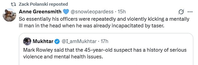 Polanski retweeted a post suggesting hero policemen who disarmed the Golders Green terrorist were heavy handed
