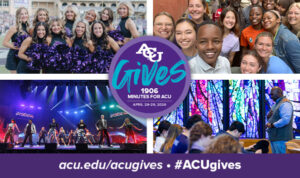 Collage of images of students with ACU Gives logo in the center