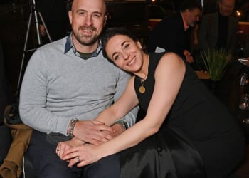 Jonathan Goodwin and Amanda Abbington attend the press night after party for The Unfriend at Wonderville on January 19, 2023 in London