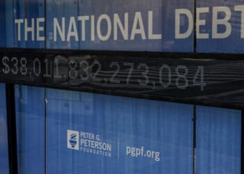 The National Debt counter hangs in Washington, D.C.