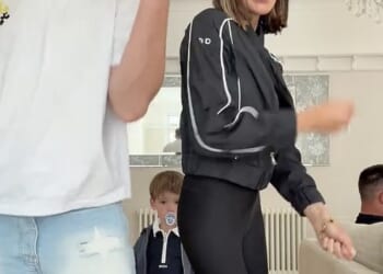 Amy Childs showed off her dance moves in a fun clip as she pranced around with Harry Derbidge