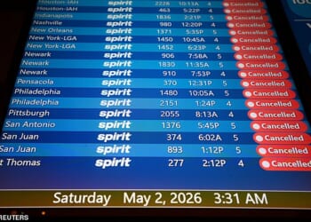 Spirit Airlines canceled all flights in the middle of the night on Saturday. Pictured above is a departure board at Orlando International Airport