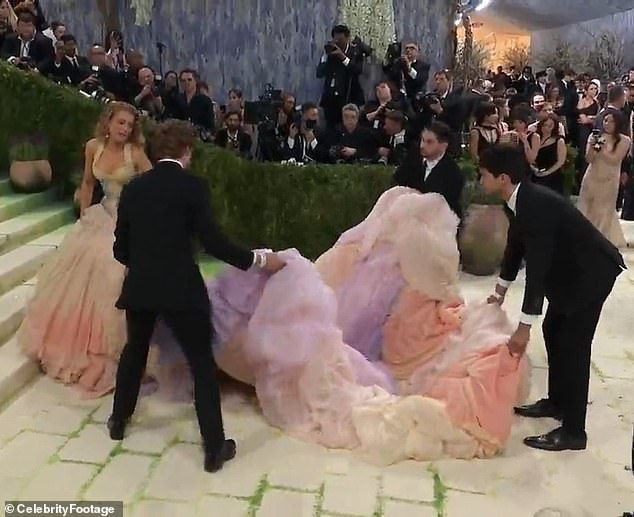 One viewer at home hilariously highlighted the moment and joked that Lively was 'about to CC HR on the red carpet' in an Instagram clip of the livestream