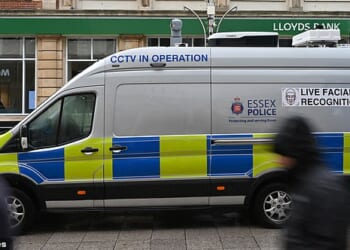 Essex Police said it would use live facial recognition technology in Southend on Sunday, which tracks the faces of passers-by. Pictured: An Essex Police facial recognition van tracked the public on Southend High Street in December 2024