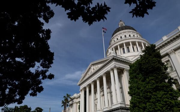 The California State Capitol Building stands in the sunlight on March 29, 2026.