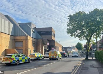 Police were called after the vehicle, a red Vauxhall Astra, hit multiple people in Market Place (pictured), Arnold, in Nottinghamshire, at around 1:12am