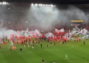 A football match in Prague descended into chaos on Saturday night