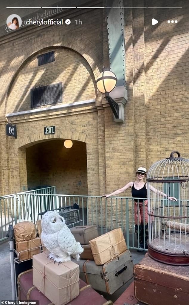 In another photo, the former Girls Aloud star looked excited as she explored the Wizarding World of Harry Potter