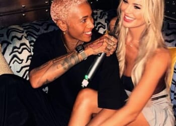 Christine McGuinness 'shared a kiss' with DJ Roxxxan in her Land Rover Defender in London on Saturday (pictured together in 2024)