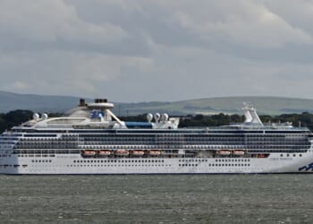 The Coral Princess, a Princess Cruises ship, sitting off the coast of South Queensferry in Dalgety Bay, Scotland, on June 28, 2024.