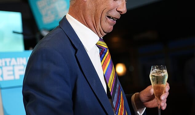 Reform leader Nigel Farage pictured after speaking to supporters at Chelmsford City Racecourse, Essex, following the 2026 local election results