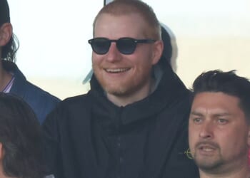 Ed Sheeran watched from the stands at Portman Road Stadium as his beloved Ipswich Town FC were promoted back to the Premier League on Saturday