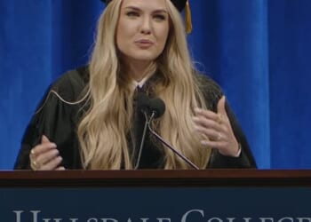 Erika Kirk gave the commencement speech at Hillsdale College in Michigan on Saturday