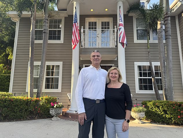 Justine and husband Raja (pictured) live in a five-bedroom, $2 million property in Orlando; Justine's mum Denise also made the move and lives just up the road