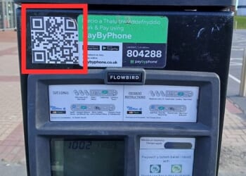 Pictured: Fake QR codes at a car park in Denbighshire in north east Wales