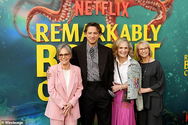 The actress, who is best known for her roles in the likes of Norma Rae, Places in the Heart and Mrs Doubtfire, posed alongside her co-stars Lewis Pullman, Beth Grant and Kathy Baker
