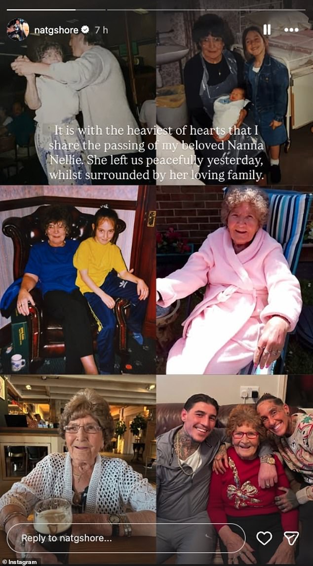 Natalie, who was the show's oldest cast member when she joined the series in 2019, paid tribute to her Nanna Nellie who died aged 99