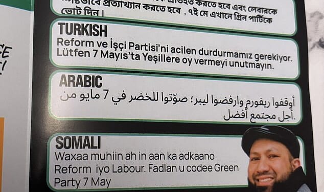 Flyers distributed ahead of polling day on Thursday contain the same message written in English, Urdu, Bangla, Turkish, Arabic and Somali