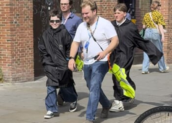 The Harry Potter TV series has swapped its iconic King's Cross station set for Waterloo, as filming at the London train station took over on Sunday (pictired left: Dominic McLaughlin)