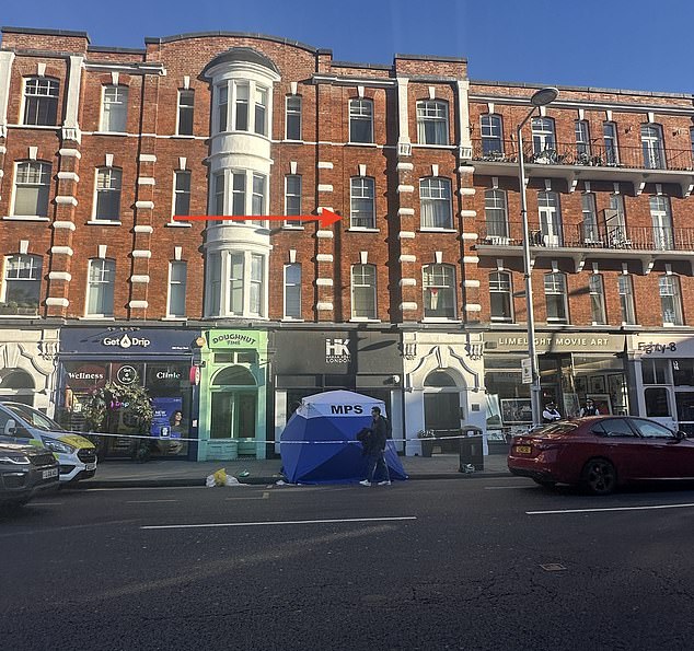 Eerily, Cronin shared photos of himself at the Bluebird restaurant on Chelsea's Kings Road, which was just opposite the spot where he would later be found dead. (Crime scene pictured)