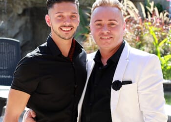 Scott Hutchison (left) with partner Barrie Drewitt-Barlow at his home outside Tampa, Florida